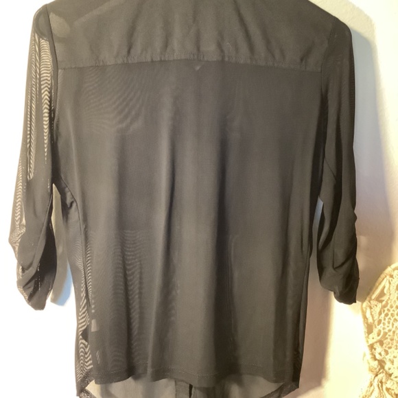 2b Bebe Mesh Sheer Button Sleeve Blouse Black Size XS - Picture 5 of 7